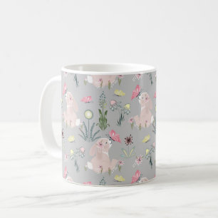 Mug lapin mignon avec fleurs et papillons