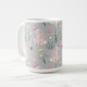 Mug lapin mignon avec fleurs et papillons
