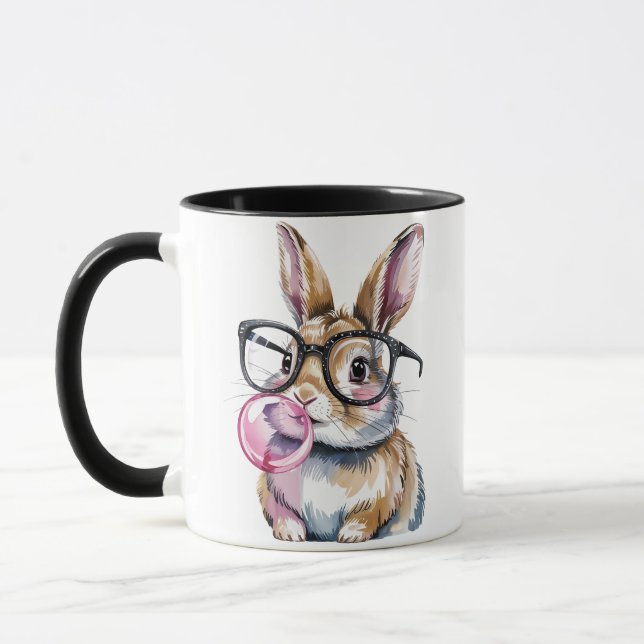 Mug Lapin mignon avec lunettes et bubblegum lapin drôl (Gauche)