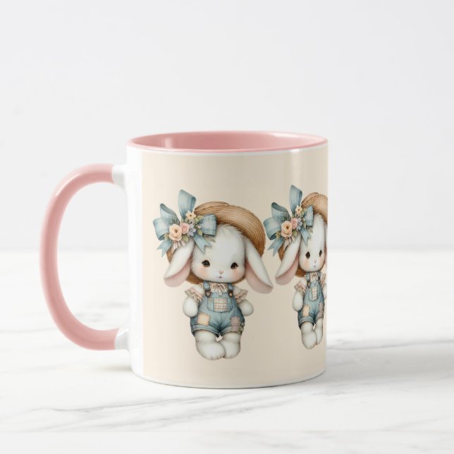 Mug Lapin mignon dans les couloirs avec Casquette pail (Gauche)