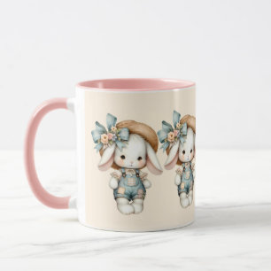 Mug Lapin mignon en salopette avec chapeau de paille e