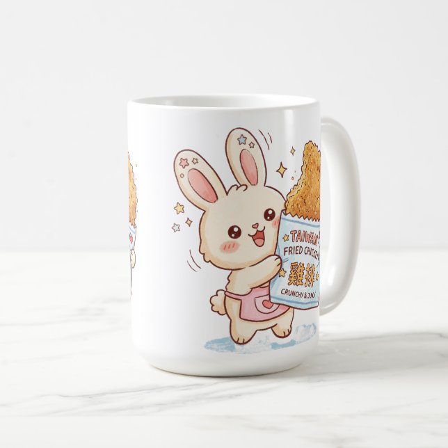Mug Lapin mignon mangeant un cutlet de poulet frit taï (Devant droit)