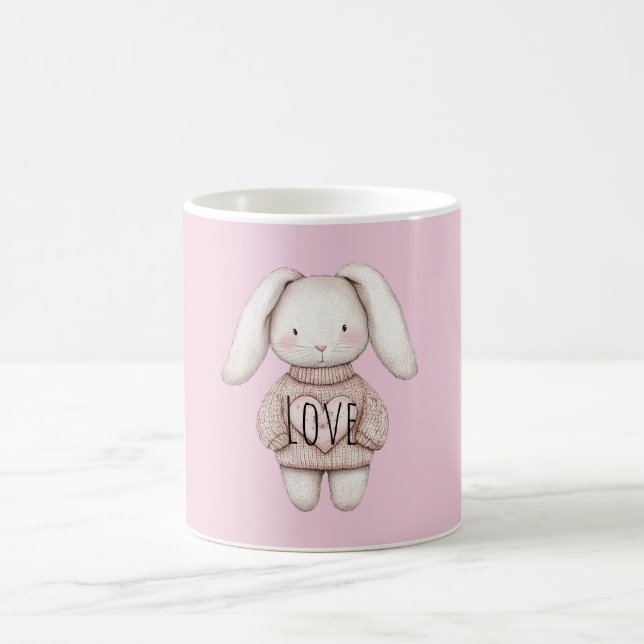 Mug Lapin Mignon Rose Doux Veste Rose Coeur (Centre)