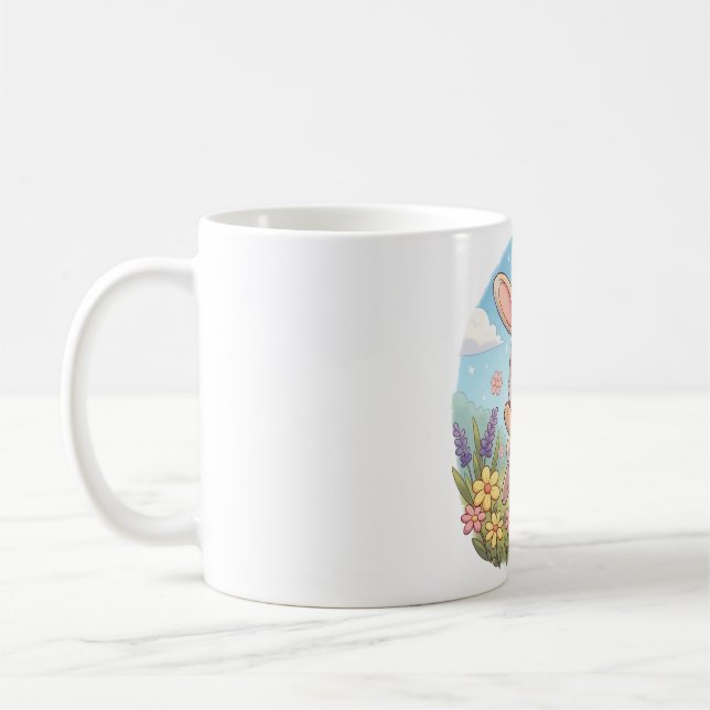 Mug Lapin mignon sautant dans un champ de fleurs (Gauche)