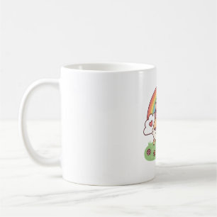 Mug Lapin mignon sautant parmi l'arc-en-ciel et les fl