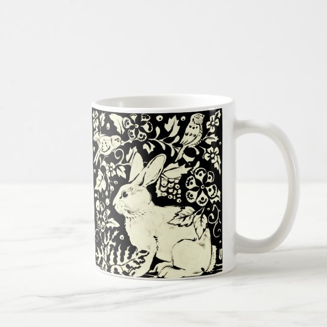 Mug Lapin Noir & Blanc Lapin Oiseau Pâques Art Élégant (Droite)