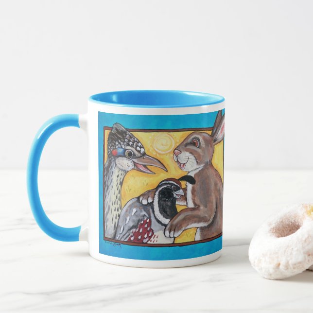 Mug Lapin, Quail Roadrunner Desert Southwest Wildlife (Avec donut)