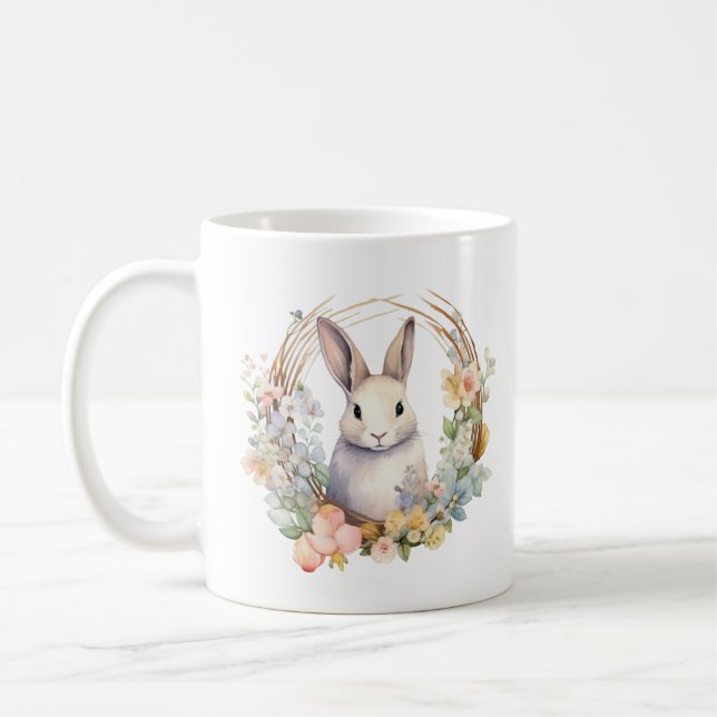 Mug Lapin tan clair avec fleurs de printemps (Gauche)