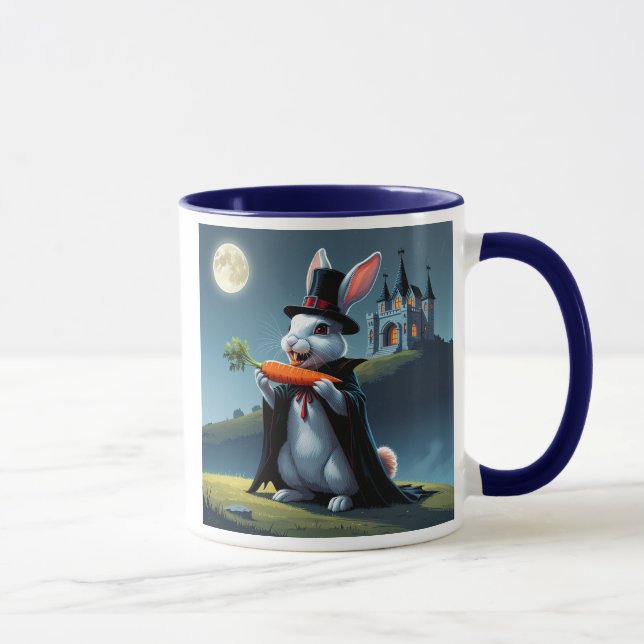 Mug Lapin vampire mignon sous la lune avec une carotte (Droite)