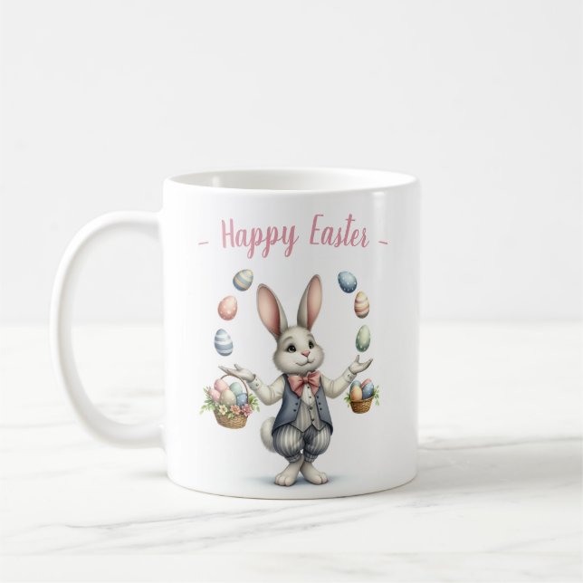 Mug Lapin vintage Aquarelle Jonglant Oeufs de Pâques (Gauche)