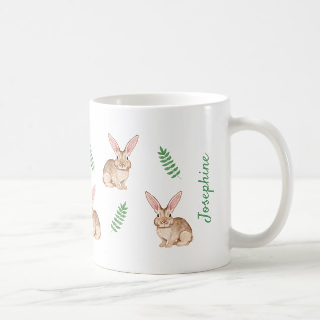 Mug Lapins à l'aquarelle et verdure Pâques mignon (Droite)