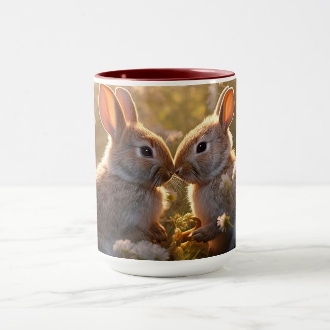 Mug Lapins Adorables dans la Prairie de Printemps Desi (Centre)