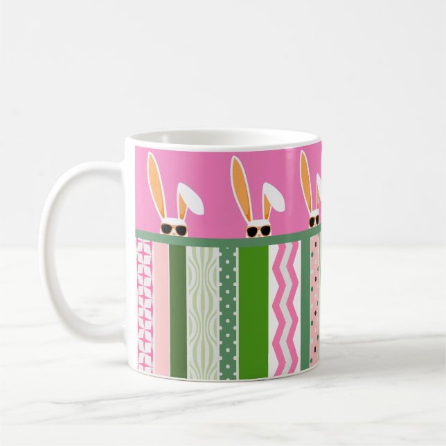 Mug Lapins blancs roses et verts de Pâques personnalis (Gauche)