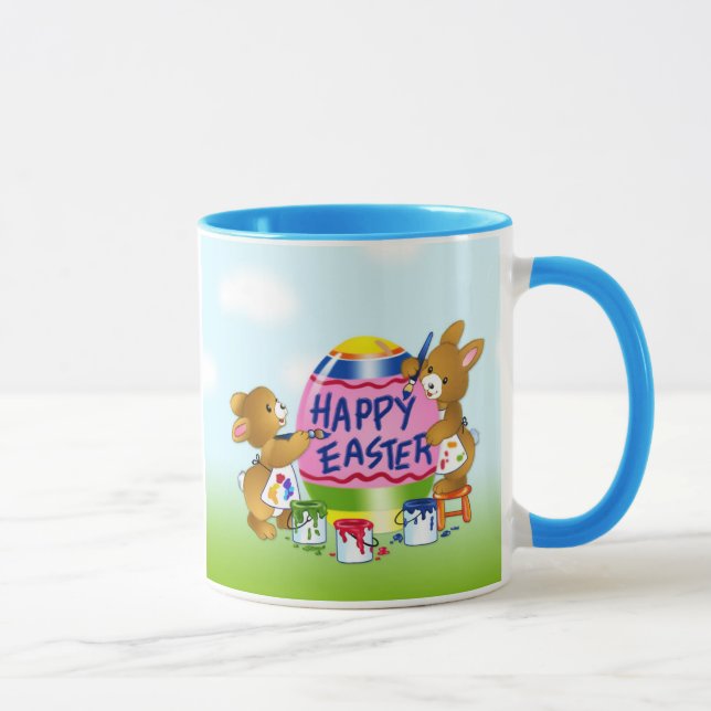 Mug Lapins de Pâques heureux décorant des oeufs (Droite)