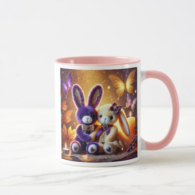 Mug Lapins en peluche mignons et élégants et papillons (Droite)