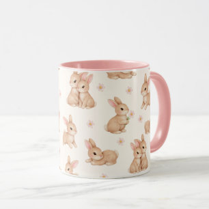 Mug Lapins et fleurs à l'aquarelle doux motif
