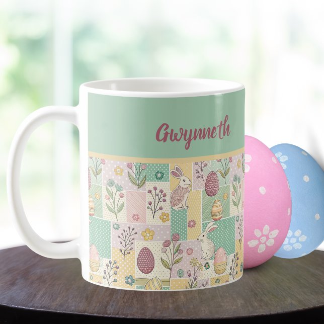 Mug Lapins et œufs de Pâques au pastel en patchwork et (Créateur téléchargé)