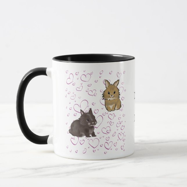 Mug Lapins Lionhead avec des coeurs (Gauche)