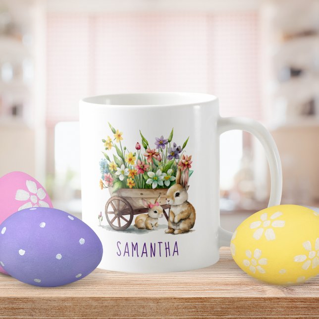 Mug Lapins Mignons Fille Pâques Personnalisés (Cute Bunnies Personalized Easter Mug)