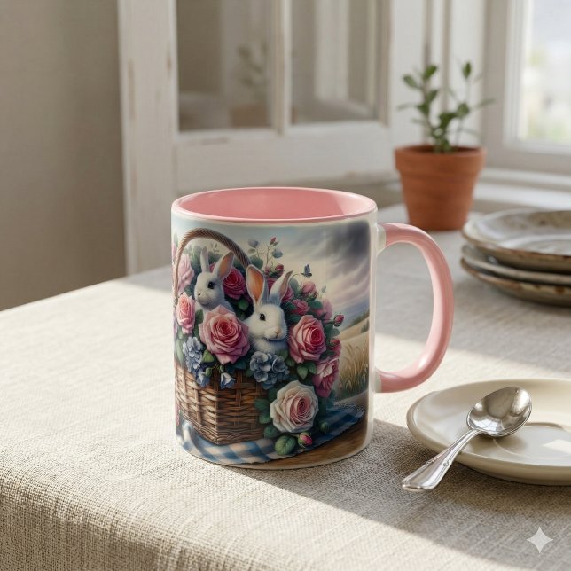 Mug Lapins nichés parmi les roses de cottage (Bunnies Nestled Among Cottage Roses Mug)