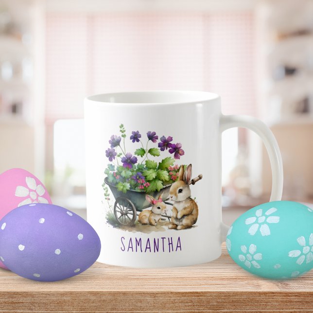 Mug Lapins personnalisés mignons fille Pâques (Personalized Cute Bunnies Girl Easter Coffee Mug)