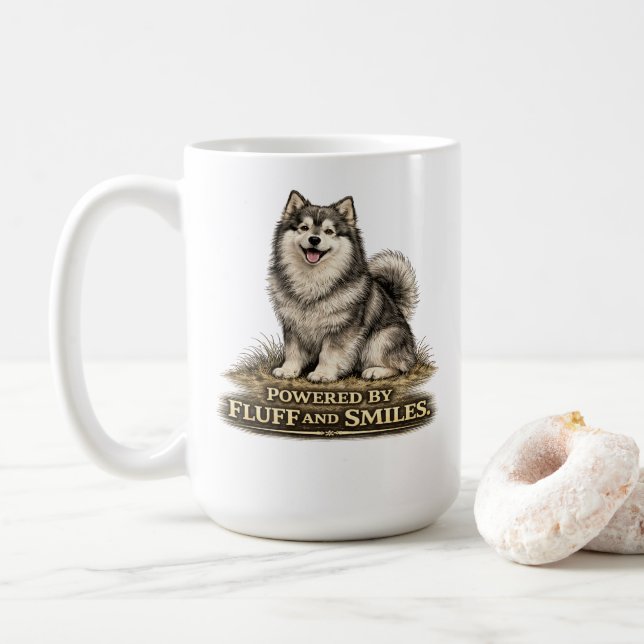 Mug Lapphund finnois – Propulsé par la fourrure et les (Avec donut)