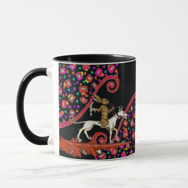 Mug LARGE BESTIAIRE MÉDIÉVAL Lapin chevauchant un chie (Gauche)