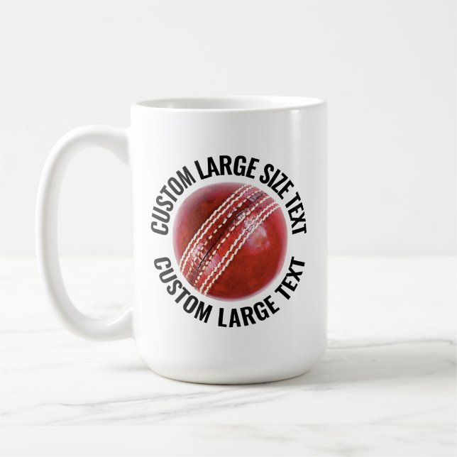 Mug Large Personalized Text Cricket Ball 15oz. Custom (Gauche)