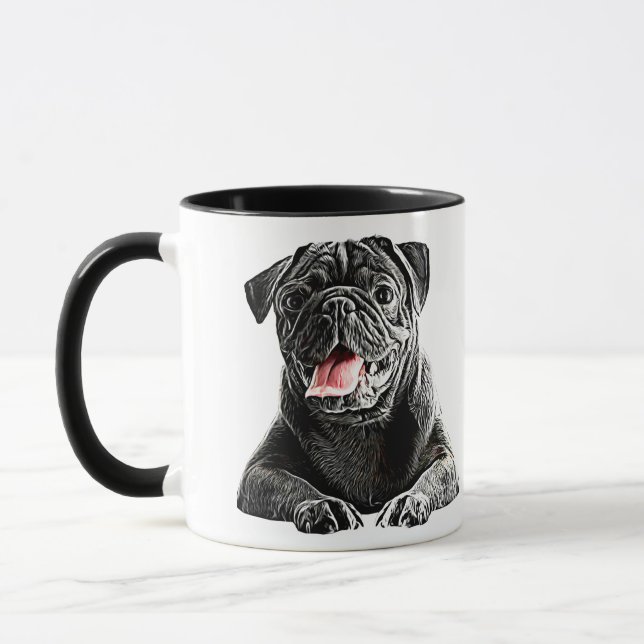 Mug L'art animal familier du chien de Carlin noir (Gauche)