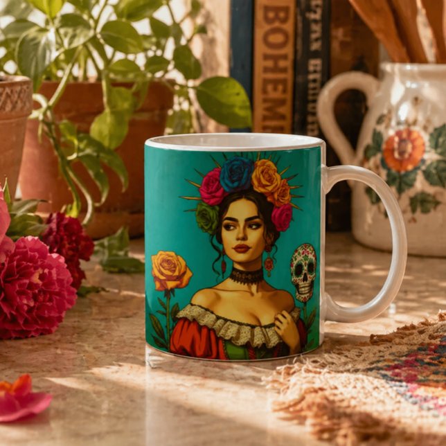 Mug L'art de portrait floral inspiré de Frida (Créateur téléchargé)