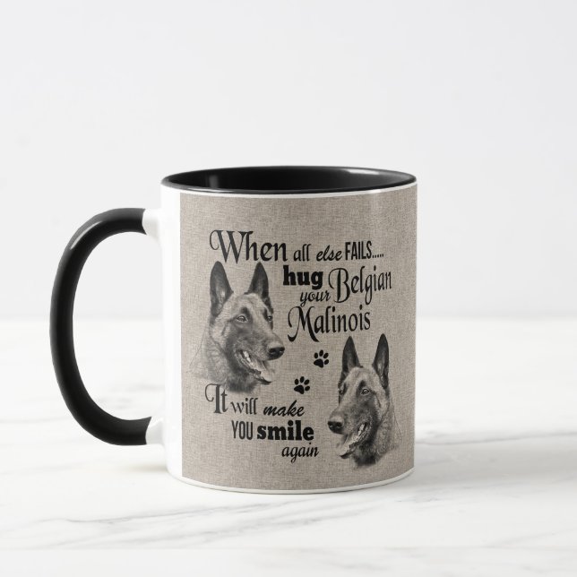 Mug L'art malinois belge quand tout échoue citation (Gauche)