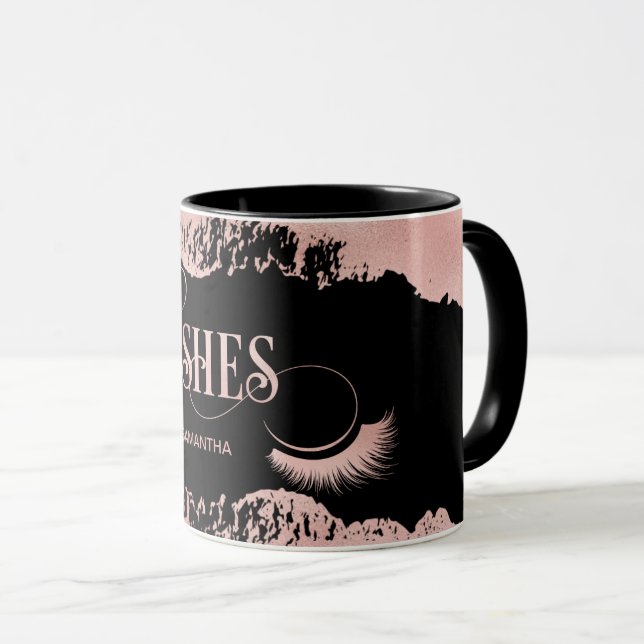 Mug Lashes Moderne Rose Typographie Or Maquillage Arti (Devant droit)