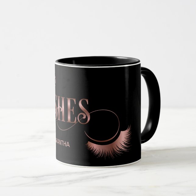 Mug Lashes Moderne Rose Typographie Or Maquillage Arti (Devant droit)