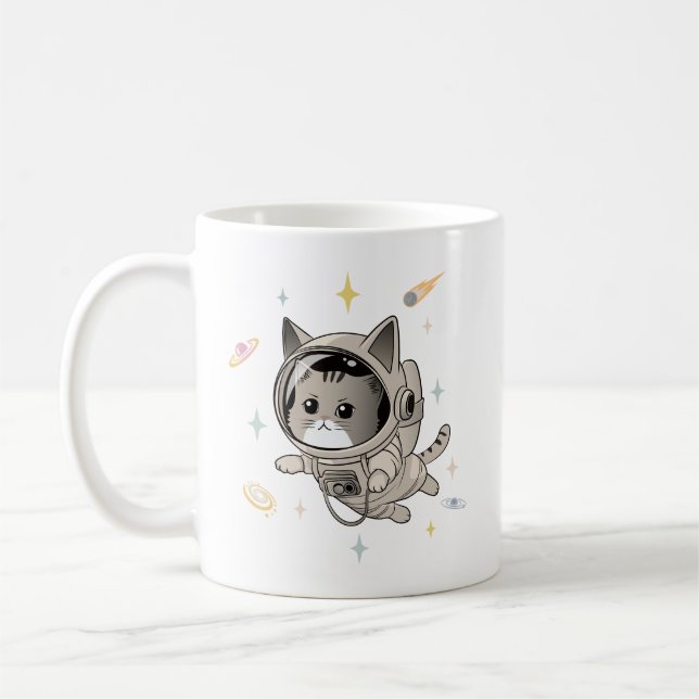 Mug L'astronaute Chat dans l'espace Cute Chat (Gauche)