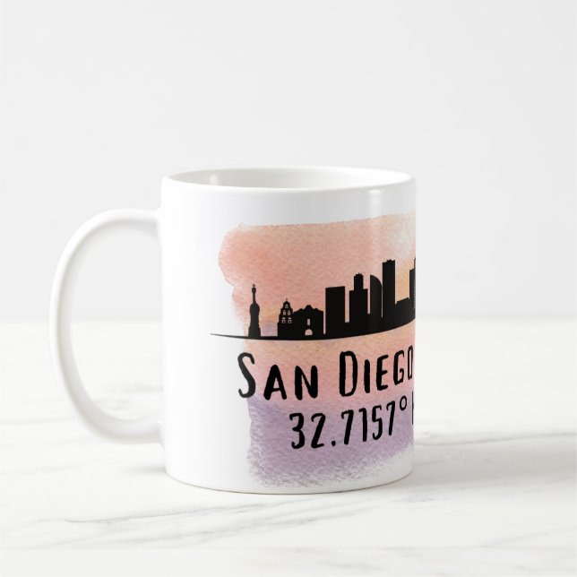 Mug Latitude et longitude de San Diego City Skyline (Gauche)