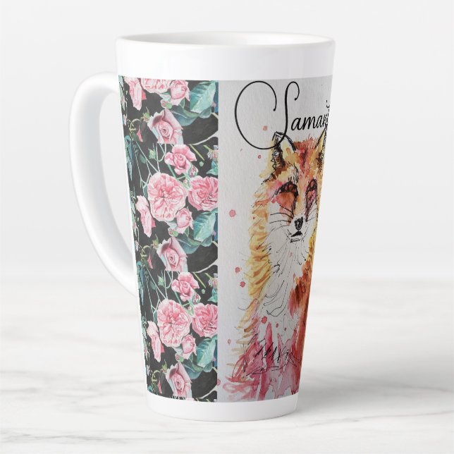 Mug Latte Aquarelle Renard Rouge Mignon Fleurs (Angle gauche)