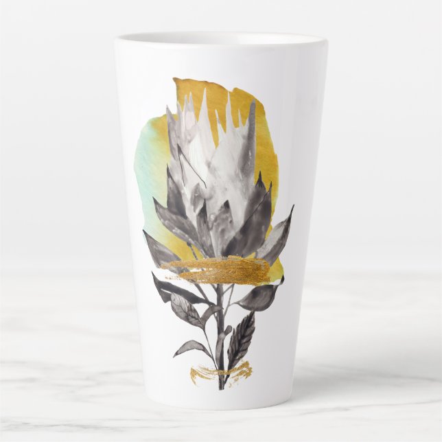Mug latte avec fleur protéique en or (Devant)