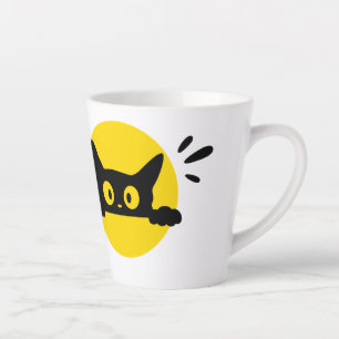 Mug Latte Cercle Jaune Chat Noir qui Regarde - Cut