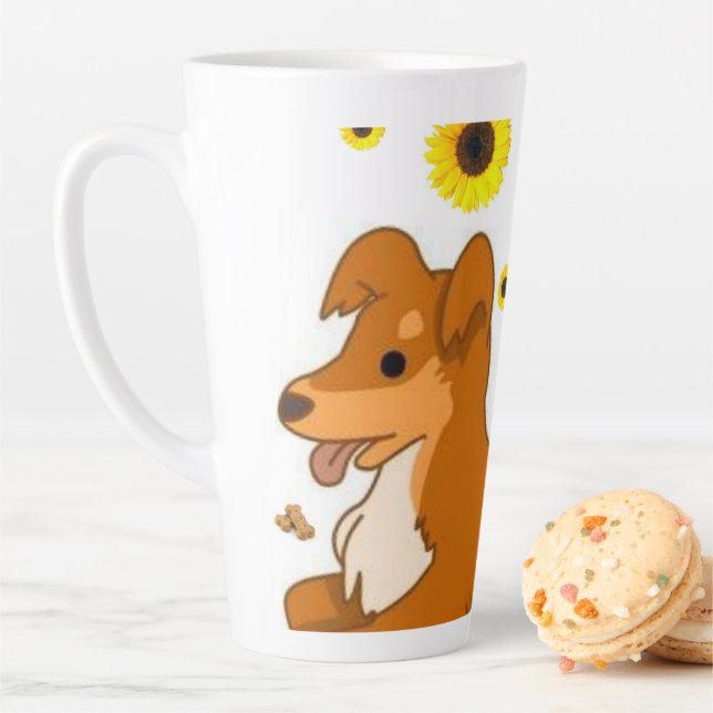 Mug Latte Chien Tournesol (En situation)
