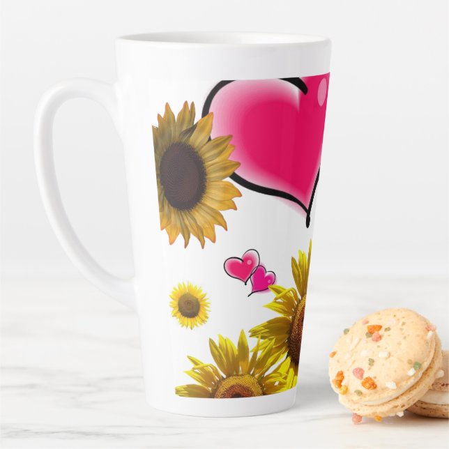 Mug Latte Cœurs Roses Tournesol (En situation)