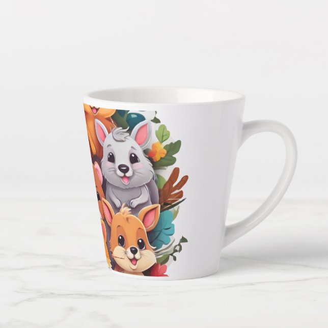 Mug Latte Collage Animaux de Dessin Animé Mignons  (Droite)