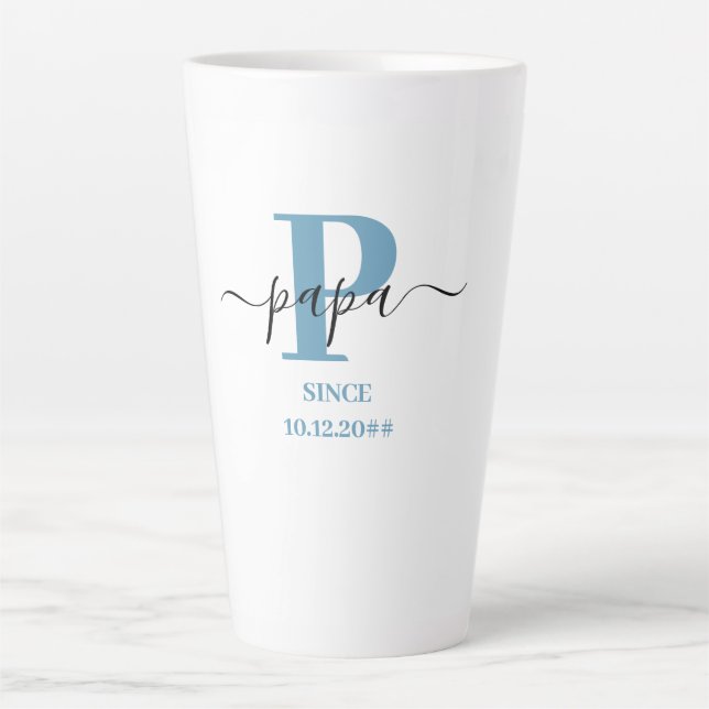 Mug Latte Écriture Élégante Monogramme Papa Bleu B (Devant)