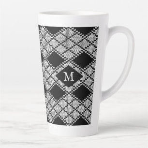 Mug Latte Élevé en MAILLE ARGYLE NOIR + Initiale