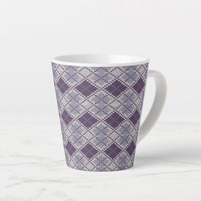 MUG LATTE EN TRICOT ARGYLE PRUNE (Angle droit)