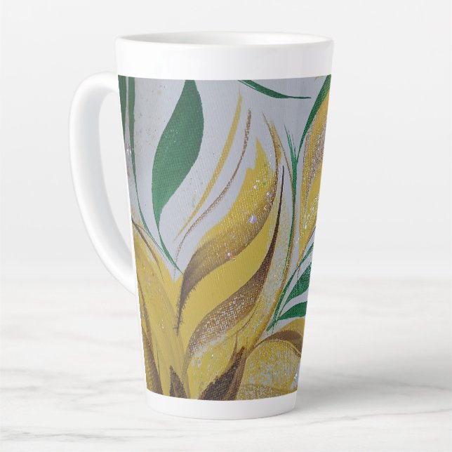 Mug latte fleuri jaune (Angle gauche)