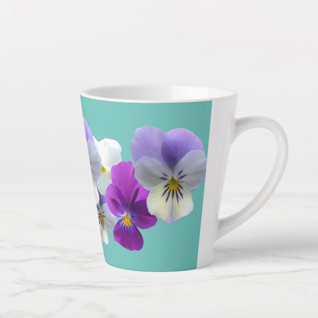 Mug Latte Fleurs de Pensée Violettes et Blanches s (Droite)
