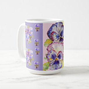 Mug Latte floral Pensées Violettes Peintes à la Ma