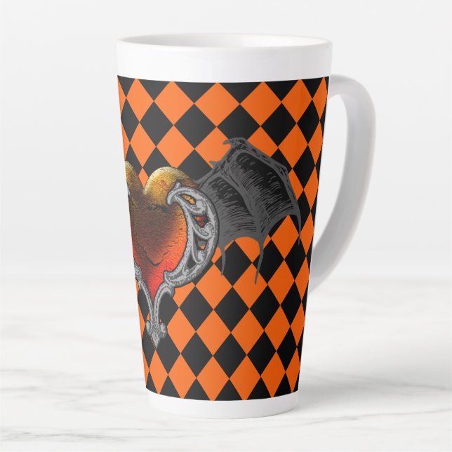 Mug Latte Halloween Goth Orange Cœur & Ailes de Ch (Angle droit)