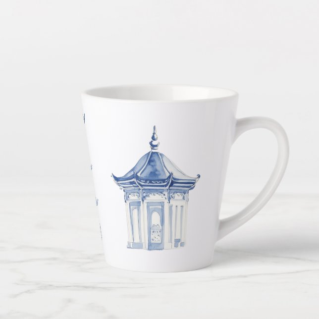 Mug Latte Pagode Chinoiserie Bleu et Blanc (Droite)