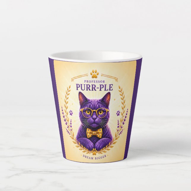 Mug Latte Professor Purr-Ple™ – Rêvez plus grand (Devant)